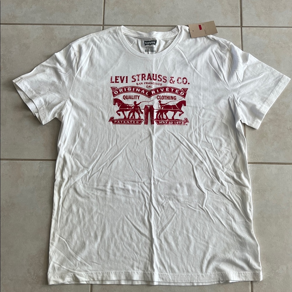Levi's White Tee with Red Logo Design